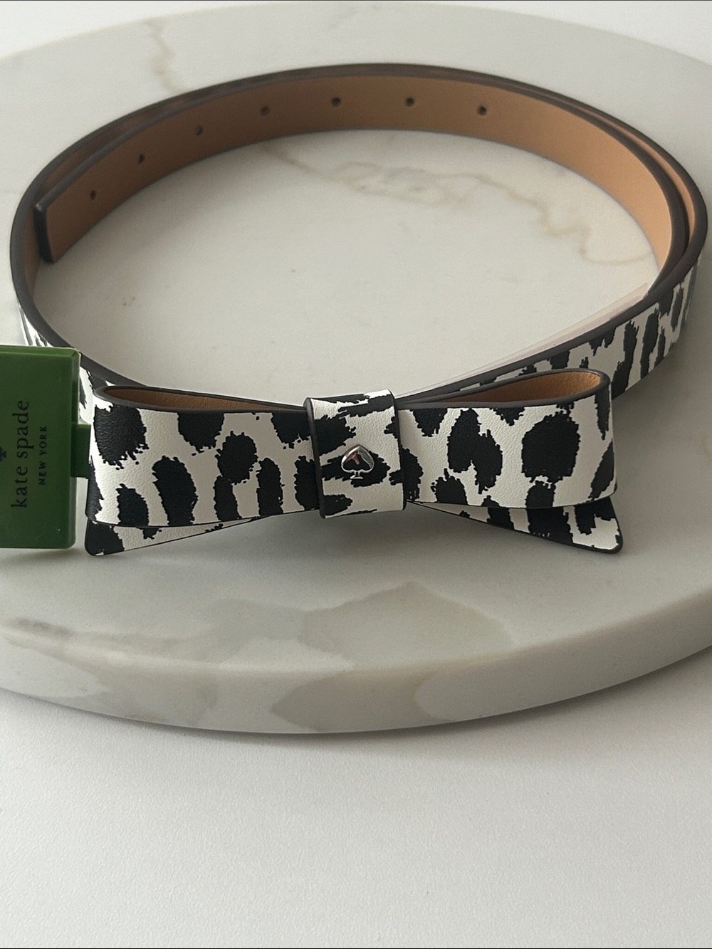 Kate Spade Bow Leather Belt Leopard Black White